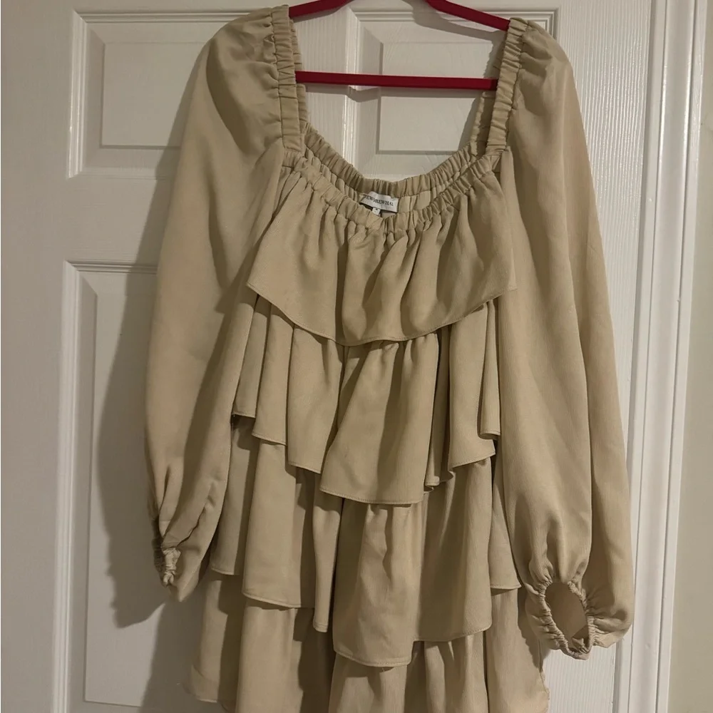 Beige Ruffled Long Sleeve Dress - Picture 2 of 3